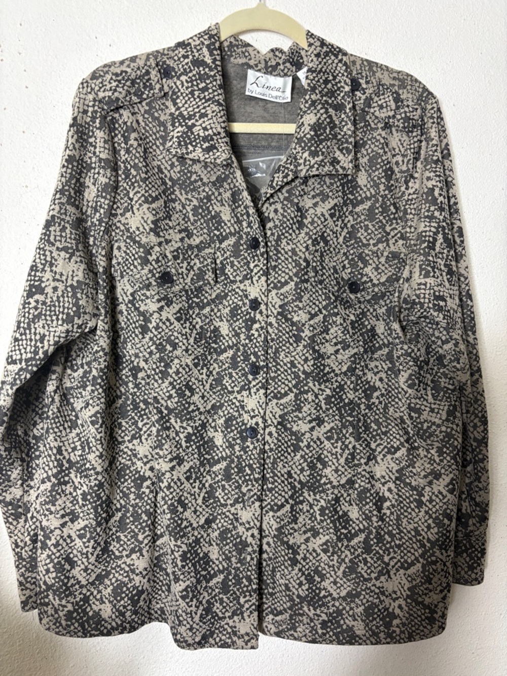 Linea by Louis Dell'Olio Animal Jacquard Button Front Shirt w/Pocket 1X NWOT